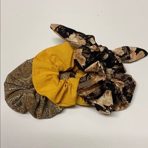 Set of three hand sewn Scrunchies